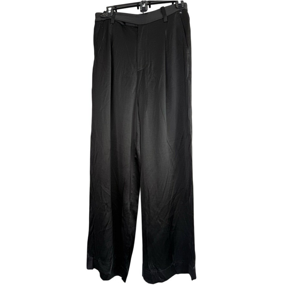 Madewell The Harlow Wide-Leg Pant Black Satin High Rise Trouser Size‎ 4
